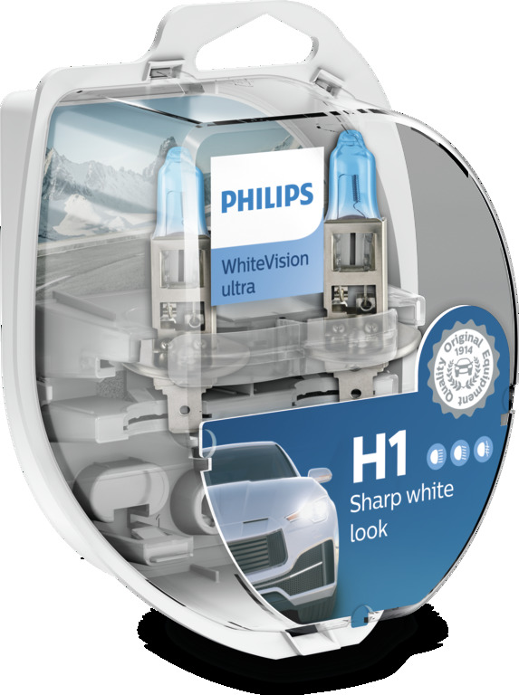Лампа галогеновая "Philips" H1 WhiteVision ultra SM 2шт 12V/55W  H1/W5W 12258WVUSM