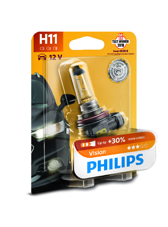 Лампа галогеновая H11 "PHILIPS" Vision +30% 12v/55w (12362PRB1)