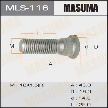Шпилька колесная TOYOTA "MASUMA" MLS-116 (M12x1,5 L=46 D=19 14,2) 90942-62049 90942-02052