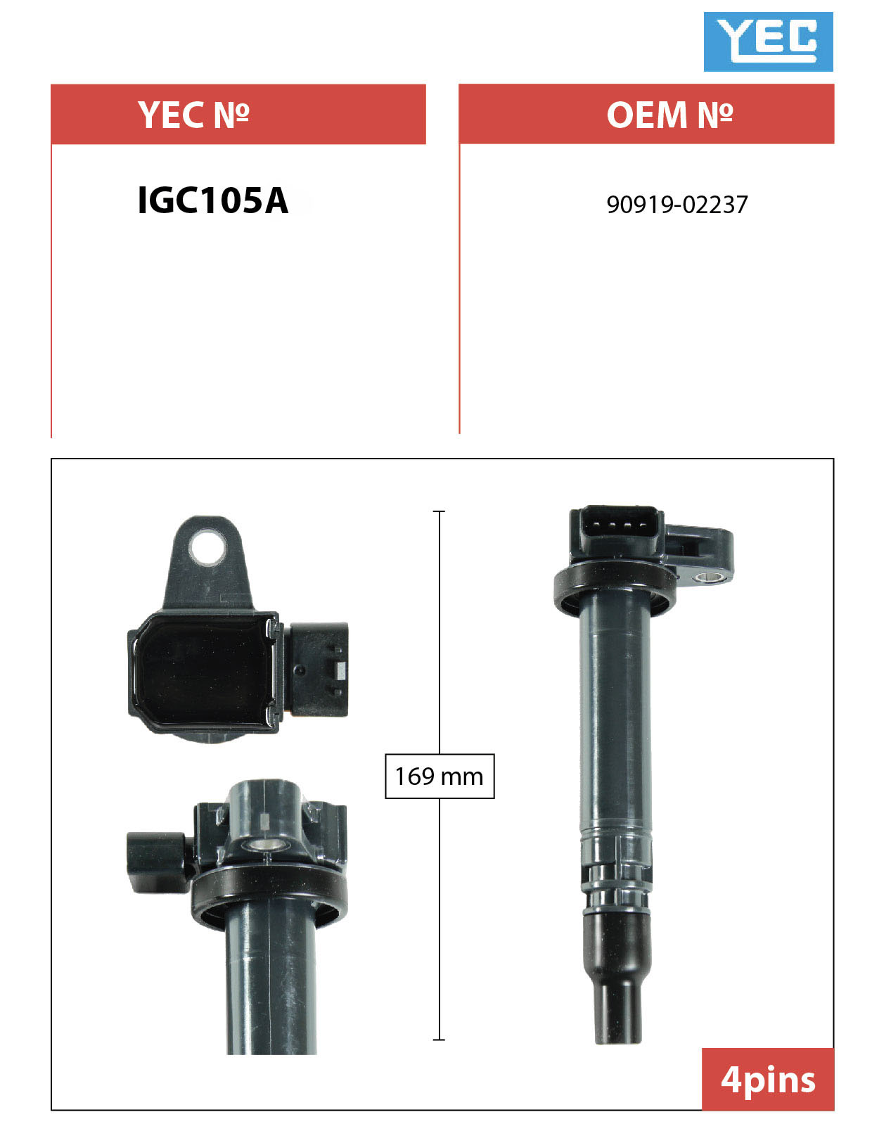 IGC105A Катушка зажигания "YEC" (3RZ ) 90919-02237